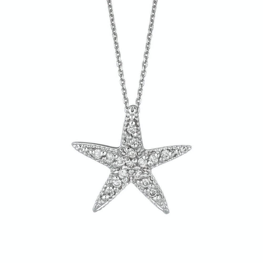 0.16 Carat Diamond Starfish Necklace 14K White